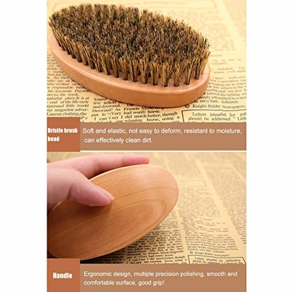 Beard Brush for Men, Pure Boar Bristles Pocket Beard Brush, Handle Made