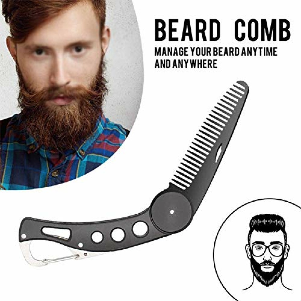 CAREOR Beard Comb Stainless Steel Folding for Men, for Grooming