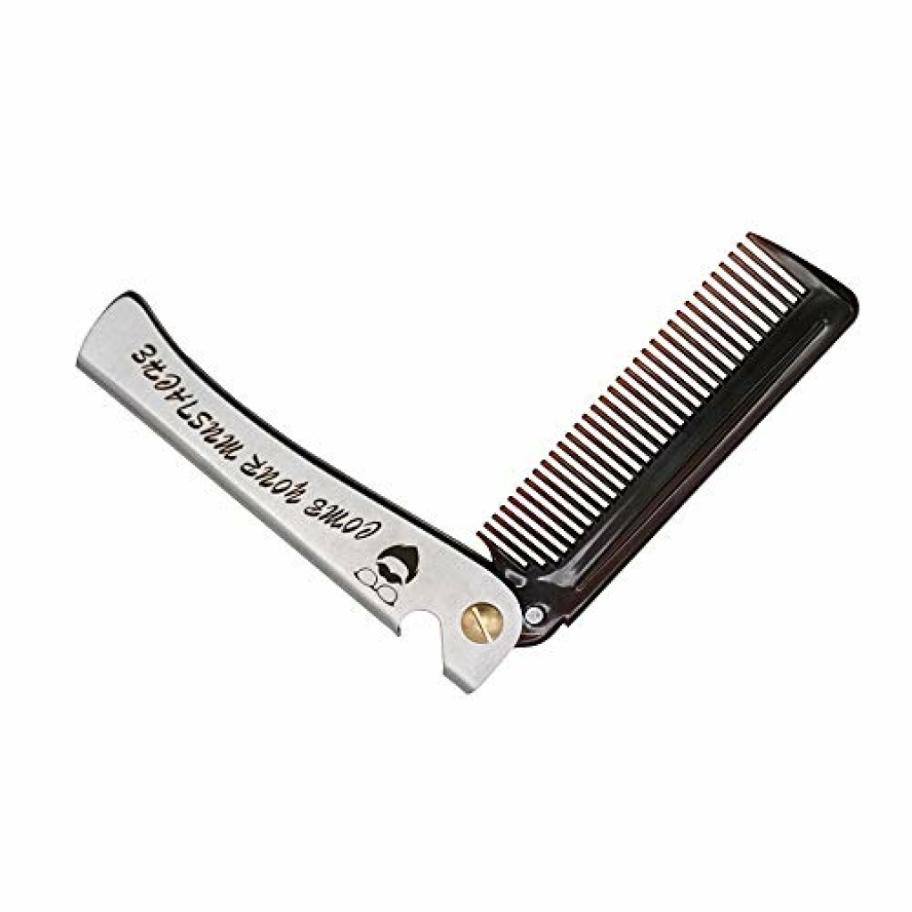 Moustache Shaping Comb Brown Folding Pocket Comb Stainless Steel Comb for Men Mancunian Beard
