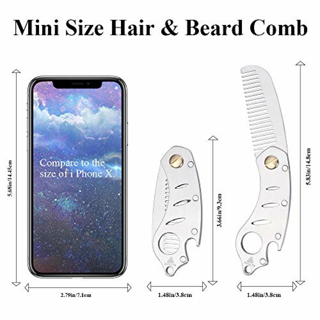 Metal Folding Beard Comb for Men, AhfuLife Moustache Pocket Foldable