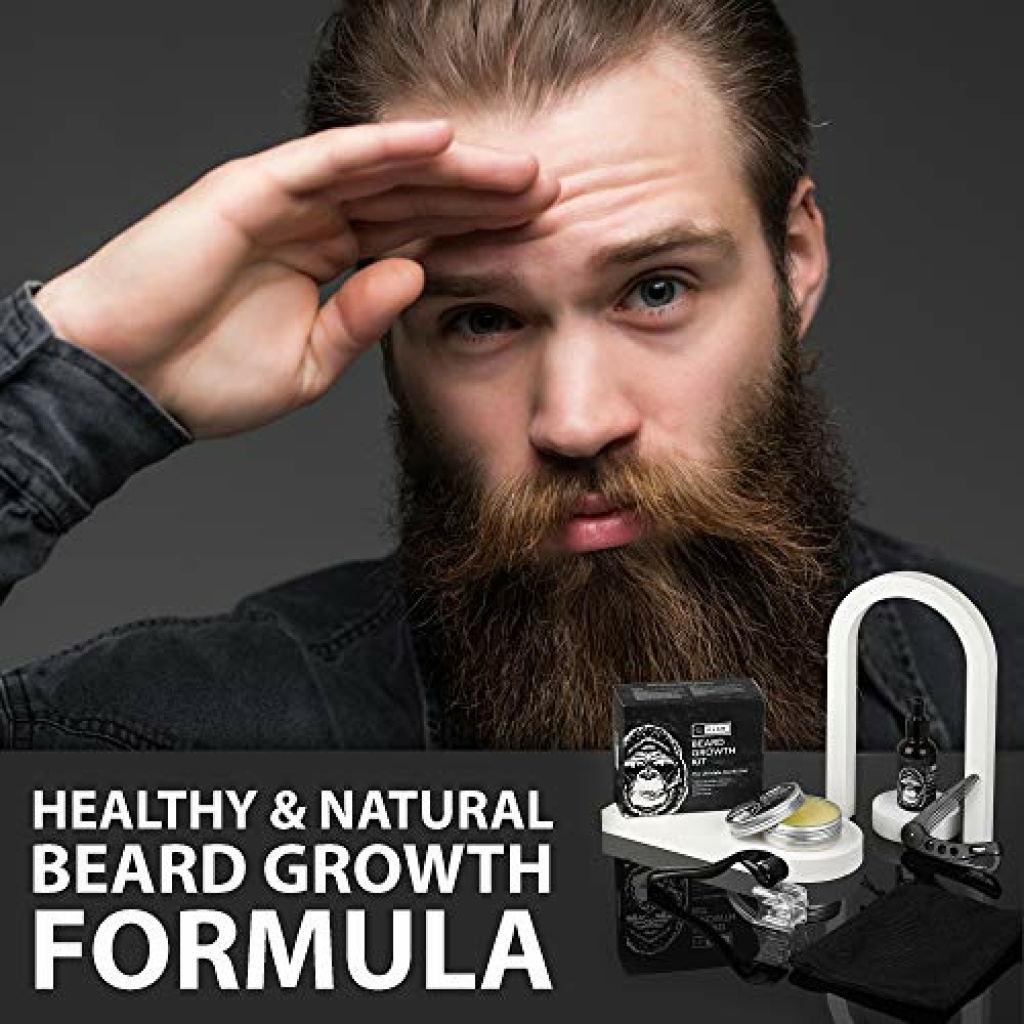 uLab Ultimate Gorilla Beard Growth Kit with Derma Roller, Beard Oil