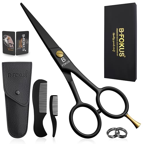 5-Premium-Beard-Mustache-Scissors-Black-High-Carbon-Stainless-Steel-Beard-Scissors-with-1-Beard-Comb-1-Mustache-Comb-2-Stickers-and-Tarvel-Pouch-Beard-Trimming-Scissors-for-All-Facial-Hair-0
