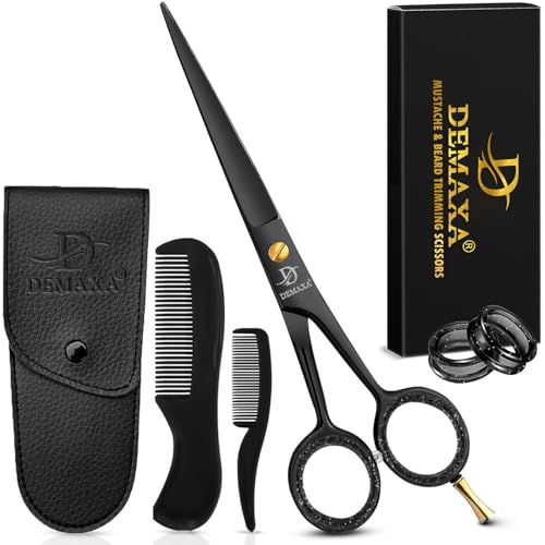 5-Professional-Beard-Scissors-for-men-Mustache-Scissors-with-1-Mustache-Comb-1-Beard-Comb-Soft-Pouch--Prefect-Beard-shears-mustache-kit-for-All-Facial-Hair--moustache-Grooming-kit-for-Men-0