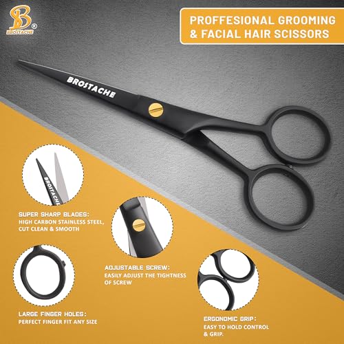 5-Professional-Beard-and-Mustache-Scissors-German-Steel-Beard-Scissors-Come-with-Mustache-Comb-Beard-Comb-and-Carrying-Pouch-Grooming-Scissor-for-All-Facial-Hair-Scissors-Black-0-2