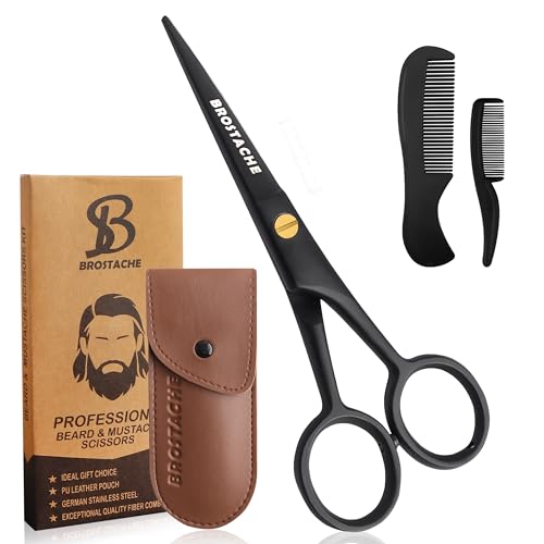 5-Professional-Beard-and-Mustache-Scissors-German-Steel-Beard-Scissors-Come-with-Mustache-Comb-Beard-Comb-and-Carrying-Pouch-Grooming-Scissor-for-All-Facial-Hair-Scissors-Black-0
