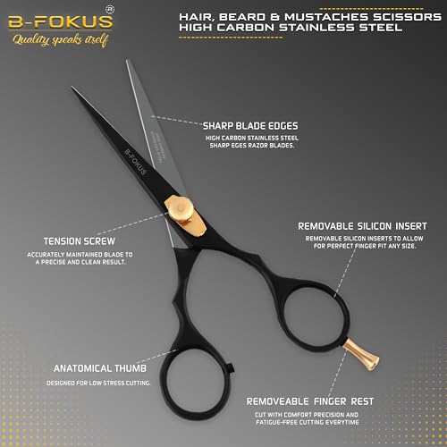 B-FOKUS-Hair-Beard-Trimming-Scissors-Kit--55-High-Carbon-Stainless-Steel-Mustache-Hair-Scissors-for-Men-Women-Kids-Adjustable-Tension-Screw--Come-with-Tweezers-Combs-Travel-Pouch-0-1