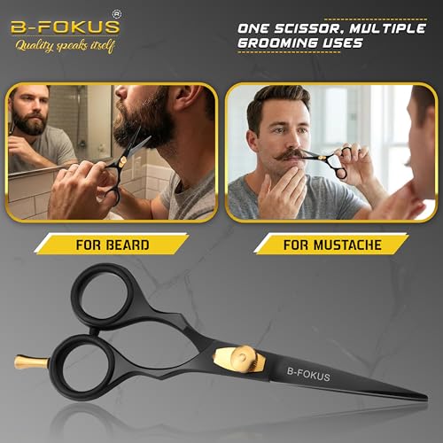 B-FOKUS-Hair-Beard-Trimming-Scissors-Kit--55-High-Carbon-Stainless-Steel-Mustache-Hair-Scissors-for-Men-Women-Kids-Adjustable-Tension-Screw--Come-with-Tweezers-Combs-Travel-Pouch-0-2