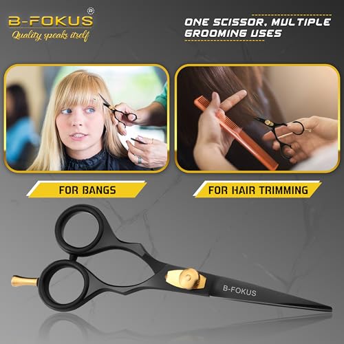 B-FOKUS-Hair-Beard-Trimming-Scissors-Kit--55-High-Carbon-Stainless-Steel-Mustache-Hair-Scissors-for-Men-Women-Kids-Adjustable-Tension-Screw--Come-with-Tweezers-Combs-Travel-Pouch-0-3