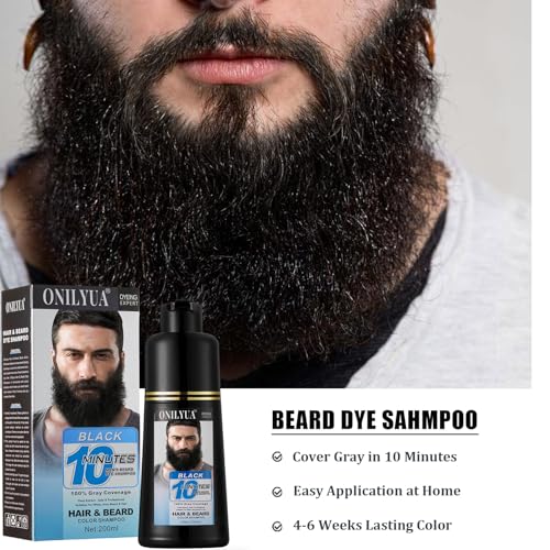 Beard-Dye-For-Men-10-Minute-Instant-Gray-Coverage-3-in-1-Black-Mens-Beard-Mustache-Dye-Shampoo-with-4-6-Weeks-Lasting-Color-Nourishing-with-Argan-Oil-Noni-Fruit-No-Mess-Application-676-Fl-Oz-0-1