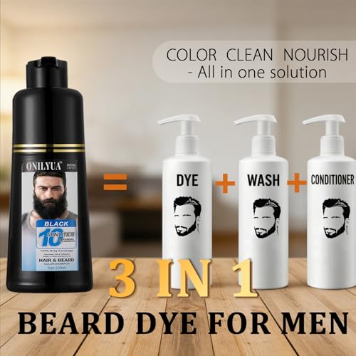 Beard-Dye-For-Men-10-Minute-Instant-Gray-Coverage-3-in-1-Black-Mens-Beard-Mustache-Dye-Shampoo-with-4-6-Weeks-Lasting-Color-Nourishing-with-Argan-Oil-Noni-Fruit-No-Mess-Application-676-Fl-Oz-0-2