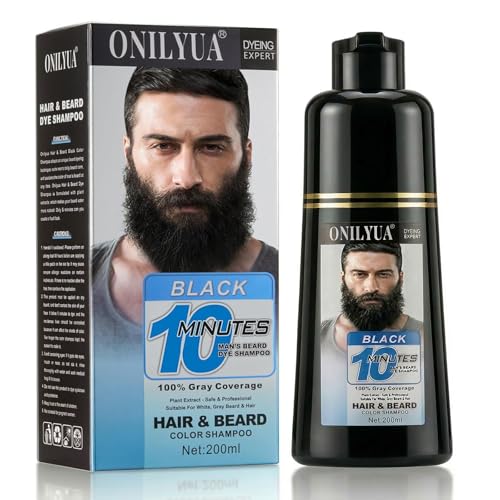 Beard-Dye-For-Men-10-Minute-Instant-Gray-Coverage-3-in-1-Black-Mens-Beard-Mustache-Dye-Shampoo-with-4-6-Weeks-Lasting-Color-Nourishing-with-Argan-Oil-Noni-Fruit-No-Mess-Application-676-Fl-Oz-0
