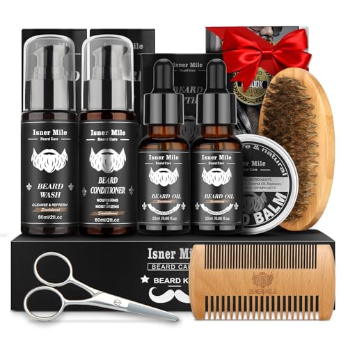 Beard-Kit-for-Men-Grooming-Care-with-2-Pack-Beard-Oils-and-Balm-Wash-Conditioner-for-After-Shave-Lotions-Sandalwood-Brush-and-Comb-Sets-with-Scissors-Valentines-Fathers-Gifts-for-DadMenHim-0