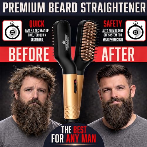 Beard-Straightener-Grooming-Kit-for-Men-Beard-Growth-Kit-Wash-Brush-Comb-Unscented-Growth-Oil-All-Natural-Sandalwood-Balm-Conditioner-Razor-Scissors-Great-Gift-Idea-for-Mens-Bamboo-0-0