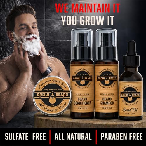 Beard-Straightener-Grooming-Kit-for-Men-Beard-Growth-Kit-Wash-Brush-Comb-Unscented-Growth-Oil-All-Natural-Sandalwood-Balm-Conditioner-Razor-Scissors-Great-Gift-Idea-for-Mens-Bamboo-0-2