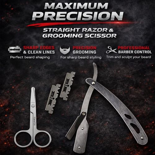 Beard-Straightener-Grooming-Kit-for-Men-Beard-Growth-Kit-Wash-Brush-Comb-Unscented-Growth-Oil-All-Natural-Sandalwood-Balm-Conditioner-Razor-Scissors-Great-Gift-Idea-for-Mens-Black-0-3