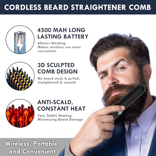 Beard-Straightener-for-Men-Cordless-Heated-Beard-Straightening-Comb-with-LCD-Beard-and-Hair-Straightener-Brush-Hot-Comb-Anti-Scald-Automatic-Shut-Off-Portable-for-Travel-0-0