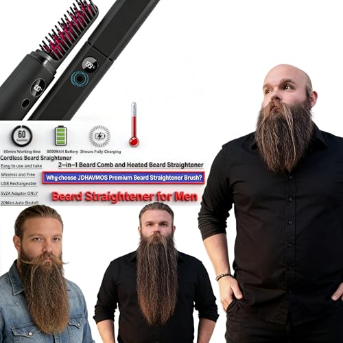 Beard-Straightener-for-Men-Heated-Beard-Brush-Cordless-Beard-Hot-Comb-for-Medium-to-Long-Beards-with-Travel-Case-Rechargeable-3-Temp-Settings-Ionic-Technology-Grooming-Gift-for-MenBlack-0-0