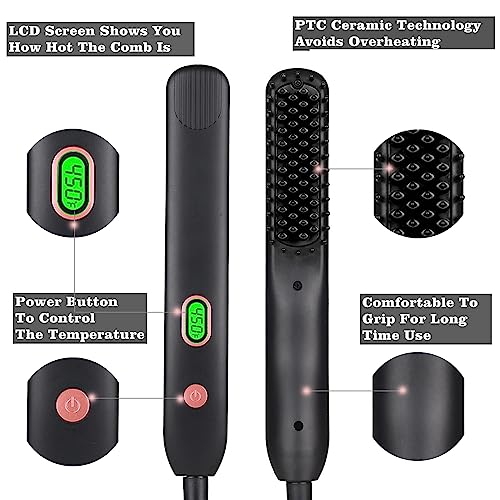 BenRich-Beard-Straightener-for-Men-Professional-Heated-Straightening-Comb-with-Ceramic-Ionic-Technology-Anti-Scald-5-Temp-Settings-LCD-Display-Gifts-for-Fathers-Day-Anniversary-Birthday-0-2