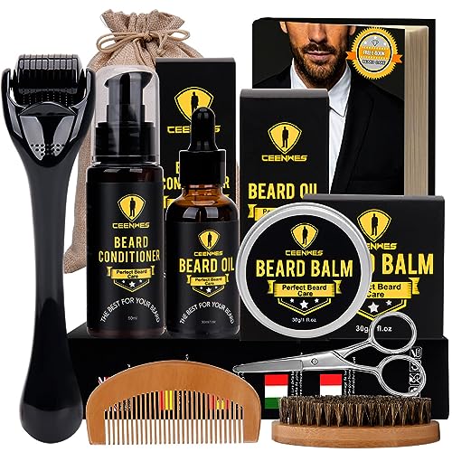 Ceenwes-Upgraded-Beard-Grooming-Kit-Conditioner-Oil-Brush-Comb-Balm-Scissors-Storage-Bag-for-Beard-and-Mustache-Trimming-Perfect-Mens-Gift-0