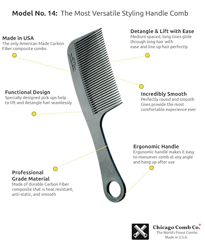 Chicago-Comb-Model-14-Carbon-Fiber-Made-in-USA-Anti-static-Detangling-Styling-Shower-comb-84-inches-21-cm-long-0-3