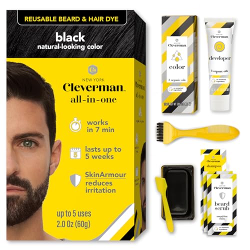 Cleverman-Hair-Beard-Dye-Kit-for-Men-All-in-One-Reusable-Mens-Hair-Color-Natural-Gray-Coverage-Ammonia-Free-Beard-Mustache-Dye-for-Men-Black-0