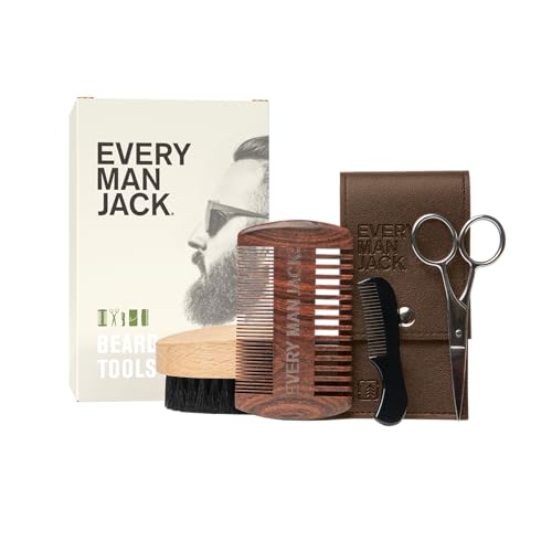 Every-Man-Jack-Beard-Grooming-Tool-Gift-Set-for-Men--Includes-Dual-Tooth-Comb-Beard-Brush-Stainless-Steel-Shears-Mini-Comb--Travel-Friendly-Perfect-for-Daily-Maintenance-0