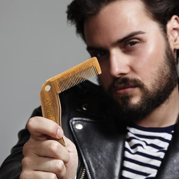 Ian Riddler Combs Folding Beard Comb w/Carrying Pouch for Men - All Natural Wooden Beard ...