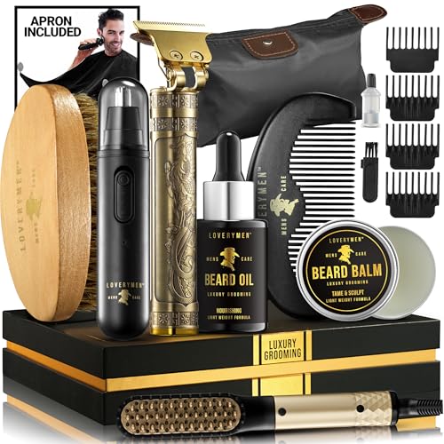 Gifts-for-Men-Who-Have-Everything-Birthday-Gifts-for-Him-Grooming-Beard-Kit-Beard-Trimmer-Nose-Hair-Trimmer-Hair-Straightener-Brush-Oil-Balm-More-15pc-Men-Care-Kit-Dad-Gifts-0