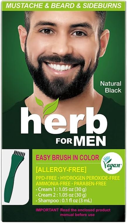 Herb-For-Men-Mustache-Beard-Dye-Nature-Black-1-Pack-PPD-Free-Ammonia-Free-Vegan-with-Natural-Ingredients-Odorless-Gentle-for-Sensitive-Skin-No-Skin-Irritation-0