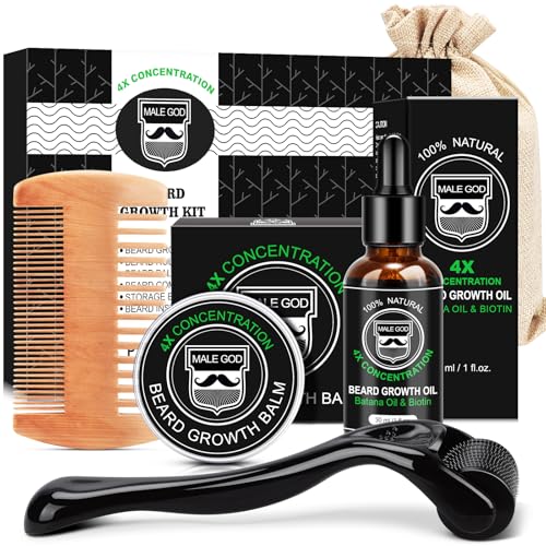 MALE-GOD-Beard-Growth-Kit-Beard-Kit-wUpgraded-Beard-Growth-Oil-Biotin-and-Batana-Oil-Beard-Growth-Balm-Beard-Massager-for-SpotPatchy-Beard-Birthday-Gifts-for-Him-Boyfriend-Husband-0