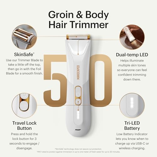 MANSCAPED-The-Lawn-Mower-50-Ultra-Mens-Womens-Groin-Body-Hair-Trimmer--Dual-Head-SkinSafe-Trimmer-Foil-Blades-Waterproof-WetDry-Groomer-USB-C-Rechargeable-with-Travel-Case-White-0-0