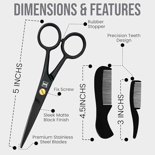 Mustache-Beard-Scissors-for-Men--Professional-5-Stainless-Steel-Grooming-Kit-with-Comb-Travel-Case--Sharp-Facial-Hair-Trimming-Tool-for-Mustache-Beard-Nose-Eyebrows-0-0