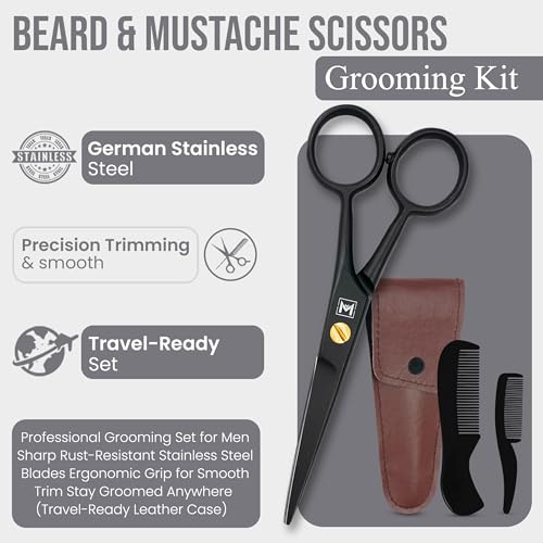 Mustache-Beard-Scissors-for-Men--Professional-5-Stainless-Steel-Grooming-Kit-with-Comb-Travel-Case--Sharp-Facial-Hair-Trimming-Tool-for-Mustache-Beard-Nose-Eyebrows-0-3