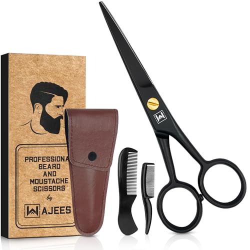 Mustache-Beard-Scissors-for-Men--Professional-5-Stainless-Steel-Grooming-Kit-with-Comb-Travel-Case--Sharp-Facial-Hair-Trimming-Tool-for-Mustache-Beard-Nose-Eyebrows-0