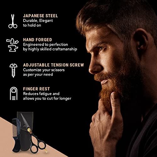 Ontaki-Beard-Moustache-Scissors-for-Men-55-Japanese-Steel-Black-Precision-Sharp-Blades-Ergonomic-Finger-Rest-Adjustable-Tension-Screw-for-Perfect-Trimming-Beard-Grooming-Scissors-0-1