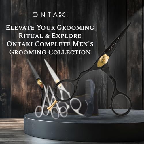 Ontaki-Beard-Moustache-Scissors-for-Men-55-Japanese-Steel-Black-Precision-Sharp-Blades-Ergonomic-Finger-Rest-Adjustable-Tension-Screw-for-Perfect-Trimming-Beard-Grooming-Scissors-0-2