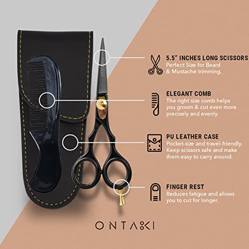 Ontaki-Beard-Moustache-Scissors-for-Men-55-Japanese-Steel-Black-Precision-Sharp-Blades-Ergonomic-Finger-Rest-Adjustable-Tension-Screw-for-Perfect-Trimming-Beard-Grooming-Scissors-0-3