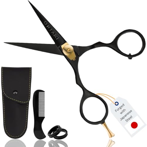 Ontaki-Beard-Moustache-Scissors-for-Men-55-Japanese-Steel-Black-Precision-Sharp-Blades-Ergonomic-Finger-Rest-Adjustable-Tension-Screw-for-Perfect-Trimming-Beard-Grooming-Scissors-0
