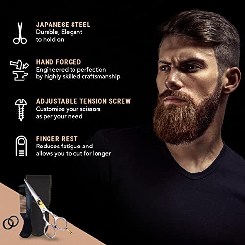 Ontaki-Beard-Mustache-Scissors-for-Men-55-Japanese-Steel-Silver-Precision-Sharp-Blades-Ergonomic-Finger-Rest-Adjustable-Tension-Screw-for-Perfect-Trimming-Beard-Grooming-Scissors-0-0