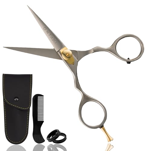 Ontaki-Beard-Mustache-Scissors-for-Men-55-Japanese-Steel-Silver-Precision-Sharp-Blades-Ergonomic-Finger-Rest-Adjustable-Tension-Screw-for-Perfect-Trimming-Beard-Grooming-Scissors-0