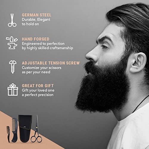 Ontaki-Mustache-Scissors-5-Inch-Black-Bevel-Edge-Precision-Beard-Trimming-Scissors-Complete-Kit-with-Mustache-Comb-Beard-Comb-0-1