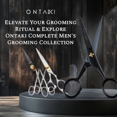 Ontaki-Mustache-Scissors-5-Inch-Black-Bevel-Edge-Precision-Beard-Trimming-Scissors-Complete-Kit-with-Mustache-Comb-Beard-Comb-0-2