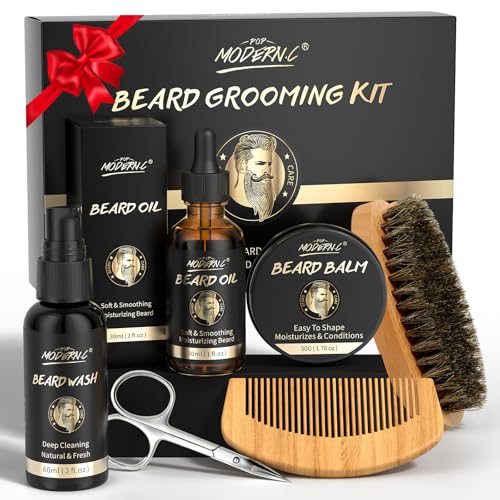 POP-MODERNC-Beard-Growth-Kit-Beard-Grooming-Kit-6pcs-Beard-Wash-Shampoo-Beard-Oil-Beard-Balm-Beard-Comb-Brush-Scissors-0