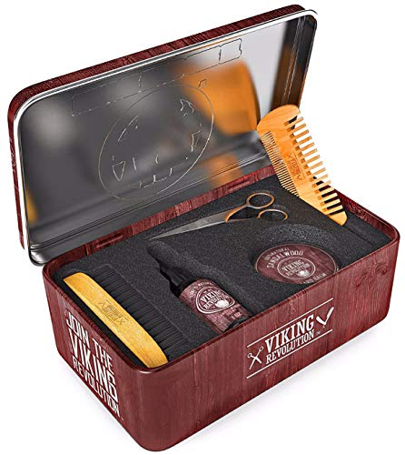 Viking-Revolution-Ultimate-Grooming-Kit-for-Men-Boar-Brush-Wood-Comb-Sandalwood-Balm-Oil-Scissors-for-Beard-Mustache-0-0