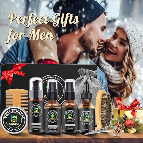 XIKEZAN-Beard-Kit-for-Men-Grooming-Care-Set-w2-Pack-Beard-Serum-Wash-Oil-Balm-Comb-Brush-Scissor-Bag-EBook-Unique-Birthday-Gifts-for-Men-Him-Dad-Husband-Brother-Christmas-Stocking-Stuffers-0-0